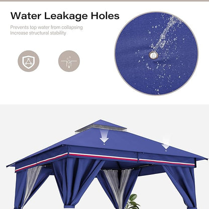 LAUSAINT HOME Outdoor Patio Gazebo 10'x10' with Expansion Bolts, Heavy Duty Gazebos Shelter Party Tent with Double Roofs, Mosquito Nettings and Privacy Screens for Backyard, Garden, Lawn, Elegant Blue