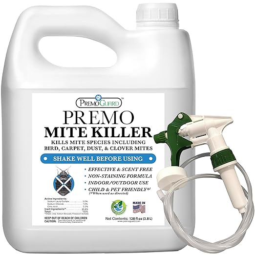 Premo Guard Natural Mite Spray – Large 128 oz Bottle – Plant Based Treatment for Dust, Spider, Carpet, Bird, Rat Mites – Safe for Families, Pet, Home, Bedding & Furniture When Used As Directed