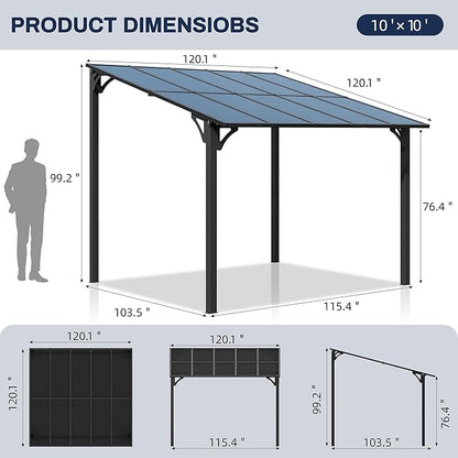 JY QAQA 10x10FT Outdoor Pergola, Gazebo Pergola with Sloped Roof, Large Wall Mounted Heavy Duty Awning for Patio, Deck, Backyard Outdoor pergola
