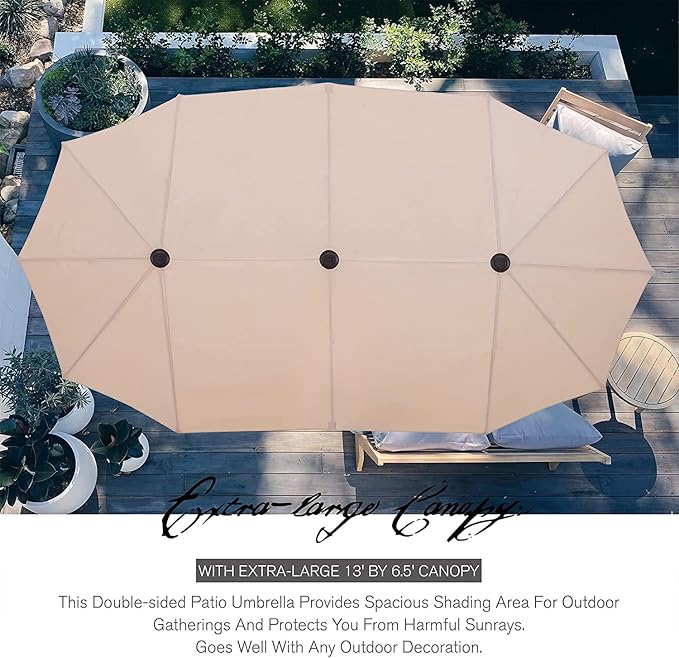 Sophia & William Patio Set with Umbrella 8 Pieces Outdoor Dining Set for 6 with 13ft Large Patio Umbrella Beige, 6 x Swivel Patio Chairs with 59" Dining Table for Lawn Garden