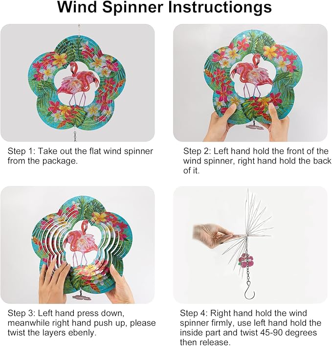 Flamingo Hanging Wind Spinners - Flamingo Gifts for Mom Women Grandma, Metal 12-Inch 3D Laser Cut Art Outdoor Kinetic Wind Spinner Clearance for Yard Patio Garden/Indoor Decor