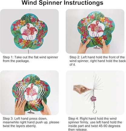 Flamingo Hanging Wind Spinners - Flamingo Gifts for Mom Women Grandma, Metal 12-Inch 3D Laser Cut Art Outdoor Kinetic Wind Spinner Clearance for Yard Patio Garden/Indoor Decor