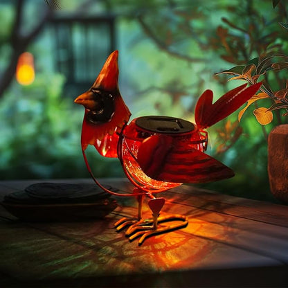 HONGLAND Solar Cardinal Statue Light, Animal LED Lights Outdoor, Solar Power Figurine Waterproof Metal Cardinal Yard Art for Pathway Patio Backyard Decoration Lawn Ornaments