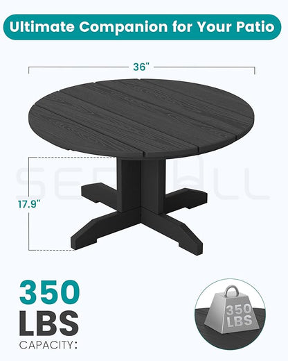 SERWALL 36'' Round Outdoor Coffee Table - HDPE Weatherproof Patio Table for Balcony, Garden, Backyard (Black)