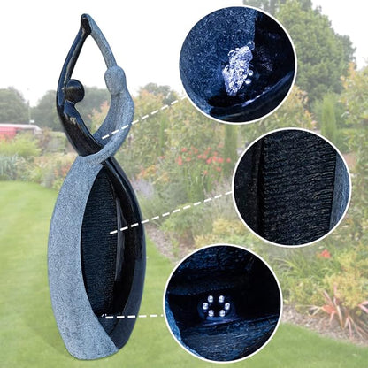 Graceful Dancing Couple Outdoor Water Fountain 57" Cast Stone Garden Statue Waterfalls Feature in Marble Color for Garden, Lobby, Bar, Lawn, Courtyard, Patio, Office,Backyard