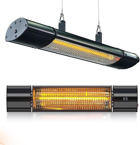Hanging Patio Heater, Outdoor Electric Heater, Wall Mounted & Ceiling Infrared Garage Heater for Outdoor/Indoor Use, 1500W, Remote Control, Black