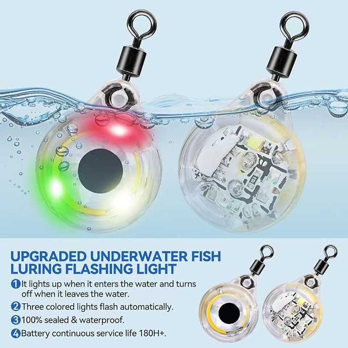 LED Underwater Fishing Lures，LED Lighted Bait Flasher，Deep Drop Fishing Lures，Fish Eye Attractive Light Bait Lure Lamp 5PCS