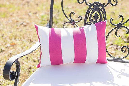 RSH DECOR: Lumbar Throw Pillows Set of 2 | 20” x 12" | All-Weather Spun Fabric | Water and Fade-Resistant | Outdoor Support Pillows for Patio Furniture | Classic Pink Stripe