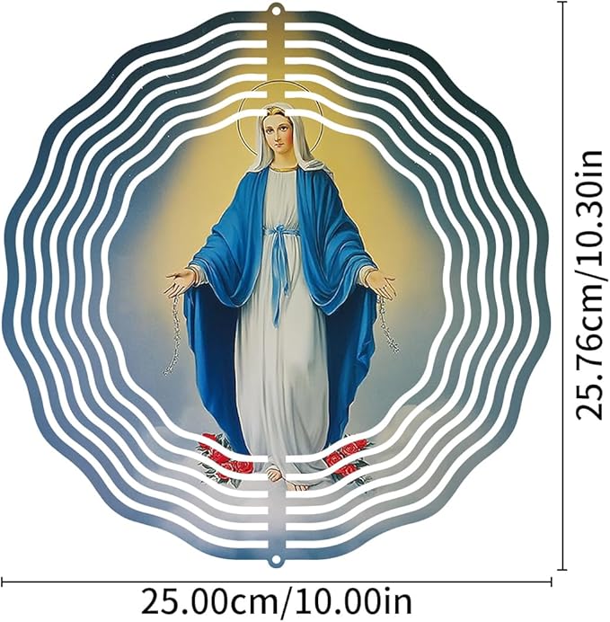 Virgin Mary Wind Spinner, Metal Wind Spinners Outdoor Indoor, Religious Virgin Mary Hanging Garden Decor for Outside, Stainless Wind Spinners for Yard and Garden 10 inch 3D (25.76X25 CM)