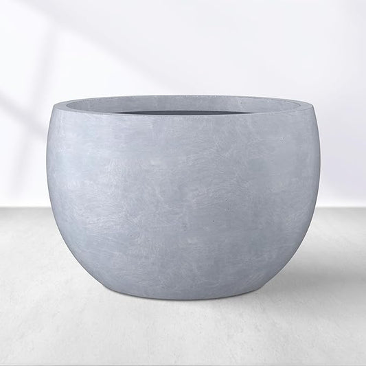 Kante 19.9" Dia Round Concrete Planter, Outdoor/Indoor Large Bowl Plant Pots with Drainage Hole and Rubber Plug for Garden Patio Balcony Home, Gray