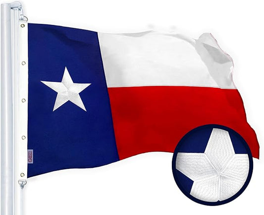 G128 Texas TX State Flag | 8x12 Ft | StormFlyer Series Embroidered 220GSM Spun Polyester | Embroidered Design, Indoor/Outdoor, Brass Grommets, Heavy Duty, All Weather
