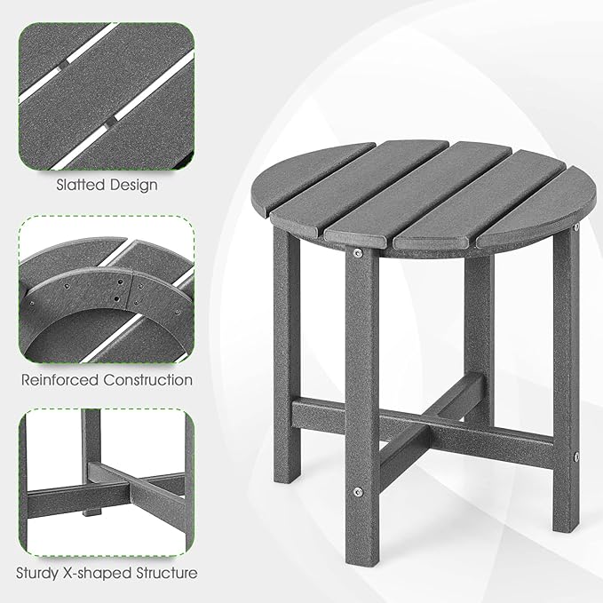 Tangkula Round Outdoor Side Table, 18 Inch Weather Resistant HDPE Adirondack Table, Outdoor Indoor Chairside End Tables, Patio Side Table for Lawn Garden Balcony Backyard, Easy Assembly (1, Gray)