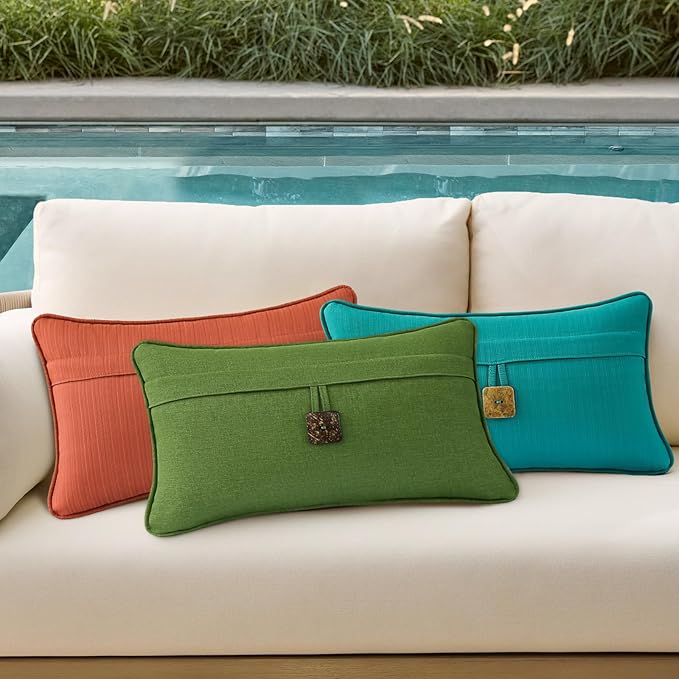 Outdoor Decorative Pillows with Coconut Button Pack of 4, 20" x 12" Outdoor Pillow Set for Couch Bed Throw Patio Sofa, Grass Green