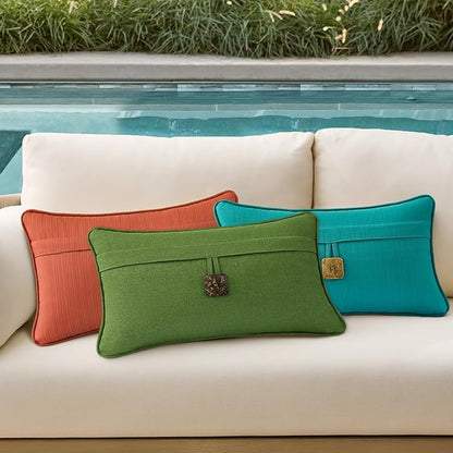Outdoor Decorative Pillows with Coconut Button Pack of 4, 20" x 12" Outdoor Pillow Set for Couch Bed Throw Patio Sofa, Grass Green