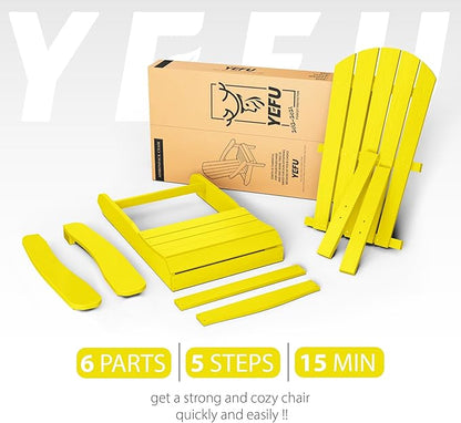 YEFU Adirondack Chairs Set of 4: Outdoor Chair HIPS Plastic Adirondack Chairs - Patio Chairs with Wood Texture - Lawn Fire Pit Deck Porch Garden Chairs for Adults (Yellow)