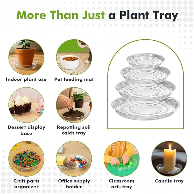 20 Packs 18" Extra-Large Clear Plant Saucers for Indoor Outdoor Use Heavy Duty Plastic Plant Trays for Planter Bulk Flower Pot Drip Trays to Catch Water, 4 to 20 Inch