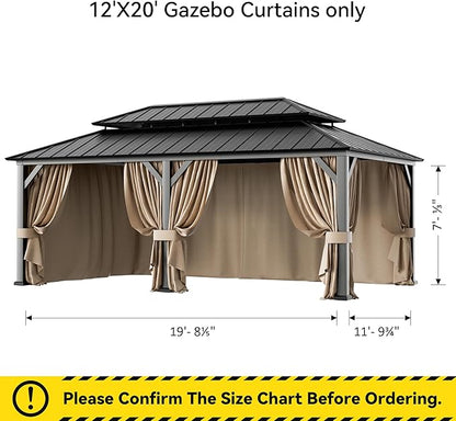 Gazebo Curtain Replacement Universal 6-Panel Sidewalls 12' x 20', Outdoor Gazebo Privacy Curtains with Zipper, Replacement for Outdoor, Patio Canopy, Garden and Backyard (Curtain Only)