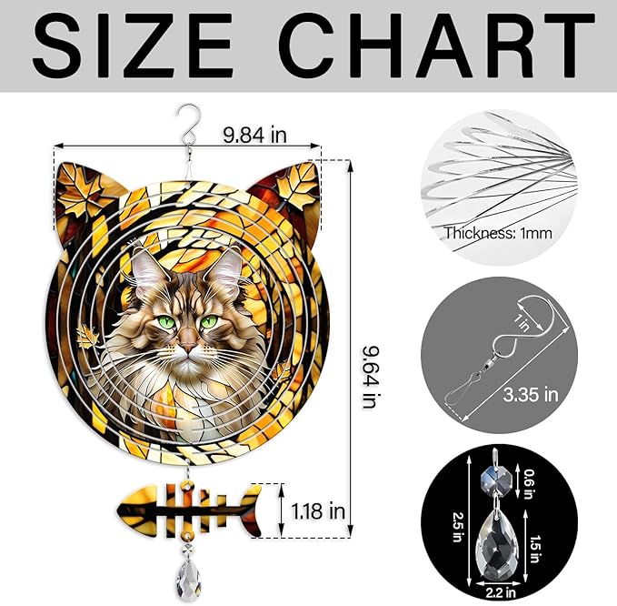 Maine Coon Cat Wind Spinner, Maine Coon Cat Wind Spinner Hanging for Yard and Garden