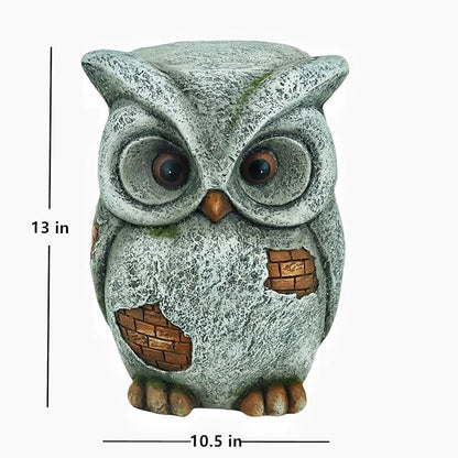 13‘’H Owl Statue Garden Owl Stool MGO Outdoor Decor Statue Decorative Sculpture Stool Plant Stand for Home Decor Yard Patio Garden Statues,Grey