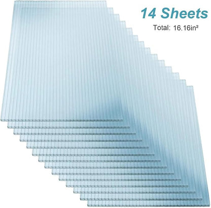 14 Pcs Polycarbonate Greenhouse Panels, 4' x 2' x 0.15'' Twin-Wall Panels, UV Protected Reinforced Clear Sheets for Greenhouse, Outdoor, Plant Stand Roof (14)
