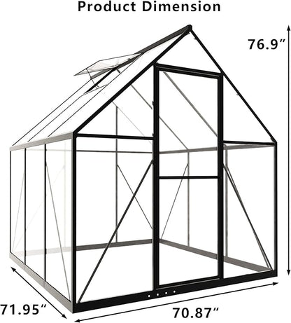 HOOYEAH 6 x 6 FT Polycarbonate Greenhouse for Outdoors, Heavy Duty Walk-in Greenhouses with Roof Air Vent, Aluminum Outdoor Green House Kit, Winter Garden House for Outside Backyard