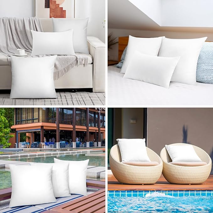Pack of 4 20x20 Outdoor Pillow Inserts, Water Resistant Throw Pillow Inserts, Cushion Inner Pads for Patio, Furniture, Sofa, Bed, Living Room, Garden Decorative Waterproof Pillow Inserts