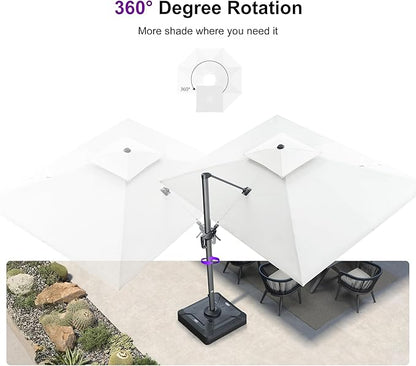 PURPLE LEAF 9' X 12' Sunbrella Patio Umbrella Outdoor Rectangular Double Top Large Heavy Duty 360° Rotation Offset Cantilever Umbrella for Outside Deck Backyard Garden Pool Canvas Natural