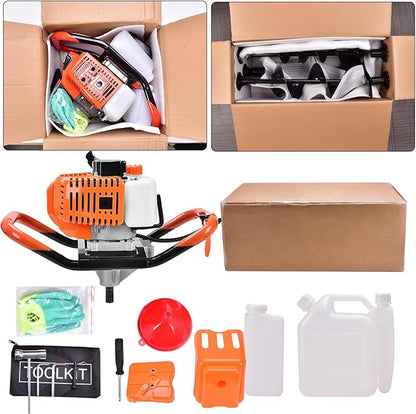 Post Hole Digger,72CC Auger Post Hole Digger Gas Powered Auger with 3 Earth Drill Bits 4" & 8" & 12", 3 Extension Rods for Fence Garden Farm Plant,EPA Certification