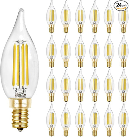 Hizashi Candelabra LED Light Bulbs, 90+ CRI, E12 LED Bulb Dimmable 40W, 5000K Daylight White 4W 450LM, CA10 Chandelier Light Bulbs, Flame Tip Candle Light Bulbs, UL Listed - 24 Pack
