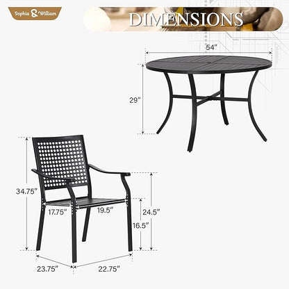Sophia & William Round Patio Table and Chairs Set, Outdoor Dining Set for 6, 7 Piece Metal Patio Furniture, 54" Black Table(Beehive)