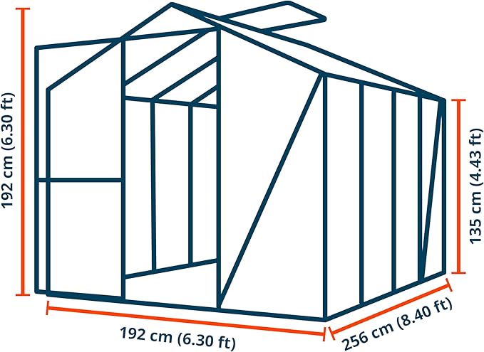Greenhouse Jasmin 4 Aluminum Frame - 6.3 x 8.4 ft Approx. 6 mm Polycarbonate Panels - Bonus Base Frame and Automatic Vent Opener