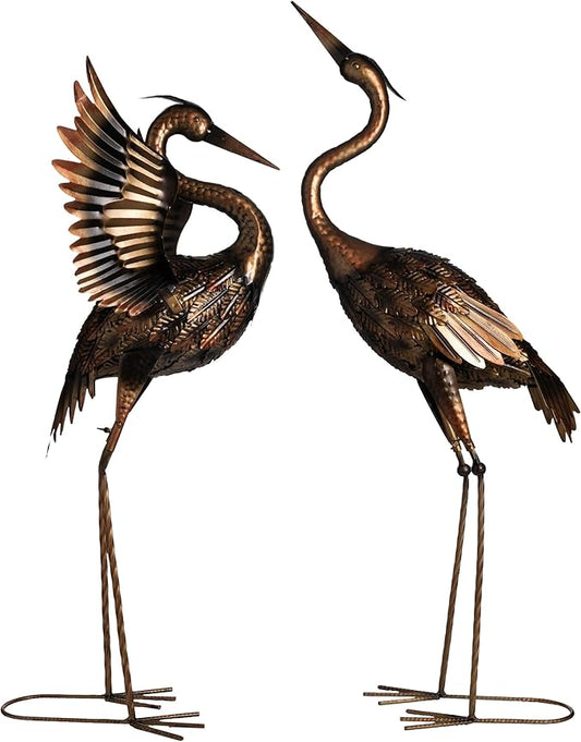 TERESA'S COLLECTIONS Garden Decor, Set of 2 Brass Herons Garden Decor, 25-26", Waterproof Metal Garden Statue, Herons Gifts, Garden Gifts for Women Mom, Indoor/Outdoor