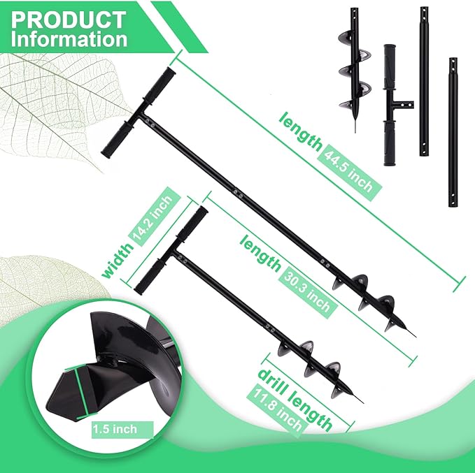 2 in 1 Hand Drill Auger Post Hole Digger – 44.5 inch Manual Garden Spiral Drill Planter for Bulb, Flower, Seedlings, Bedding Plants, Fence Post Auger for Trees, Mailbox, Deep Cultivating.