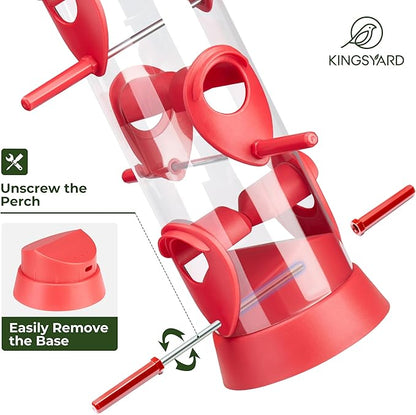 Kingsyard 6 Ports Tube Bird Feeder for Outdoors Hanging, Removable Base and Perch, Easy to Clean & Refill, Premium Hard Plastic, Attracting for Finches Cardinals Bluebirds (Red)