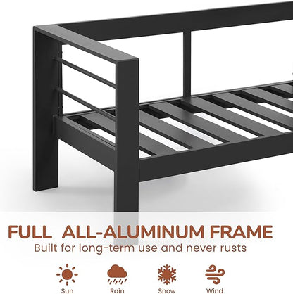 Solaste Outdoor Aluminum Furniture Set - 4 Pieces Patio Sectional Chat Sofa Conversation Set with Table,Black Frame and Grey Cushion