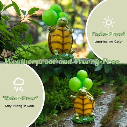 WHIMSYNOOK 10.2" Resin Turtle with Balloon Solar LED Garden Statue Light, Ideal for Porch, Lawn, Yard, Housewarming, or Birthday Gifts for Mom, Family, and Turtie Lovers