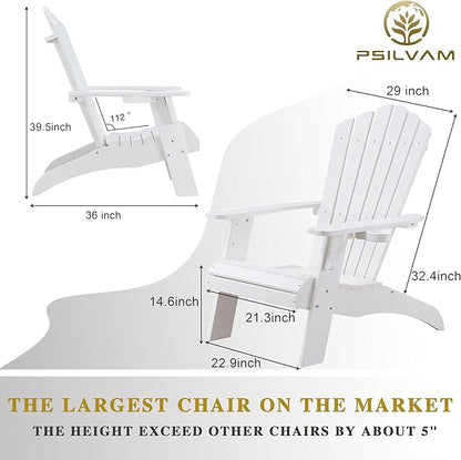 Psilvam Adirondack Chair, Oversized Poly Lumber Fire Pit Chair with Cup Holder, 350Lbs Support Patio Chairs for Garden, Weather Resistant Outdoors Seating, Relaxing Gift for Father & Mother (2,White)