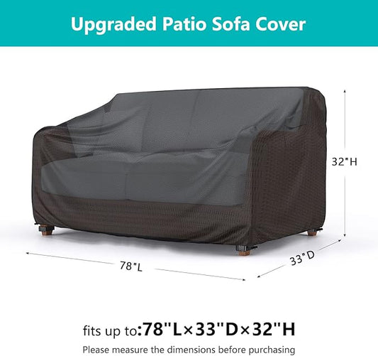 Heavy Duty Patio Sofa Cover, Waterproof 3-Seater Outdoor Couch Cover Patio Furniture Covers for Outdoor Furniture Loveseat Couch, 78" L×33" D×32" H, Black