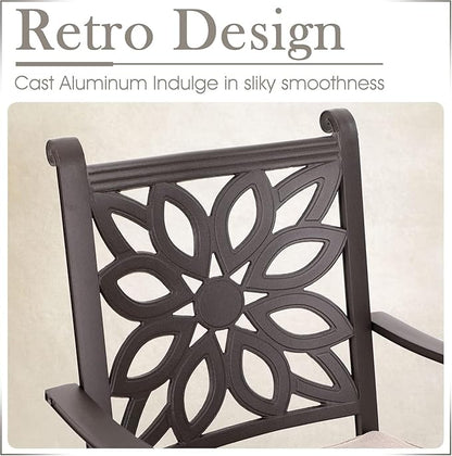 MFSTUDIO 7 Pieces Cast Aluminum Patio Dining Set with 2×Swivel & Rock Chair, 4×Extra Wide Dining Chair and 1×63" Rectangular Dining Table, Outdoor Dining Set for 6, Brown