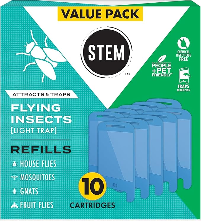 STEM Light Trap Refill Cartridges, Indoor Fruit Fly Trap, Effective Insect Control for Home, Attracts and Traps Flying Insects, Compatible with STEM Light Trap, 10 Count