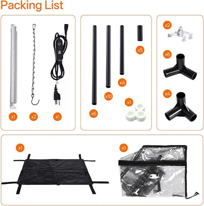 Bstrip Indoor Greenhouse with Grow Light, Mini PVC Tent with PE Base Mat, Ventilation Windows & Zippered Door, 18W Tabletop Greenhouse Light for Seed Starting with Timer, 23.8" x 15.7" x 20.5"