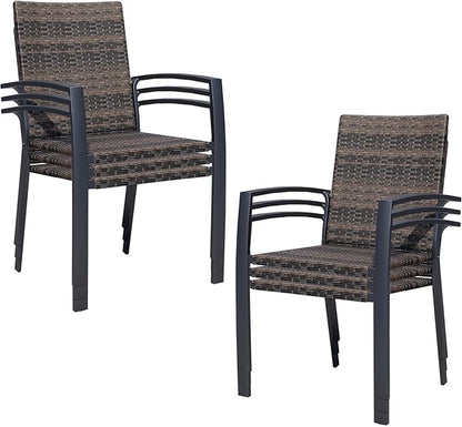 Outdoor Dining Chairs Set of 6, Stackable Patio Chairs with Woven Rattan Back & Seat, Perfect for Patio, Garden, or Deck, Rattan Gray Brown