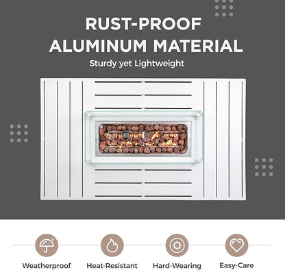 Wisteria Lane 54.3” Outdoor Patio Aluminum Fire Pit Table, 50000 BTU CSA Certified Propane Gas Fire Pit, Rectangular Fire Table w/Stainless Burner, Lava Rock, Waterproof Cover