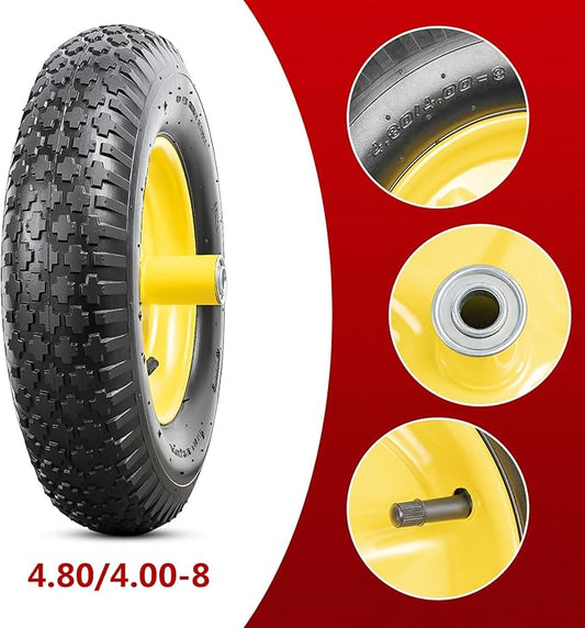 4.80/4.00-8 Tires and Wheels, Replacement Pneumatic Tires 15-Inch Wheel with 5/8" Bearings Compatible with Hand Truck, Wheelbarrow, Wagon, Gorilla Carts Tires(Yellow, 2PCS) P-097