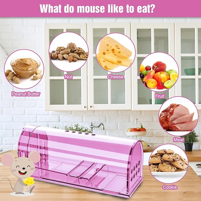 4 Pcs Humane Mouse Traps Indoor for Home, Live Mouse Trap, Reusable Mice Trap Catcher for House & Outdoors
