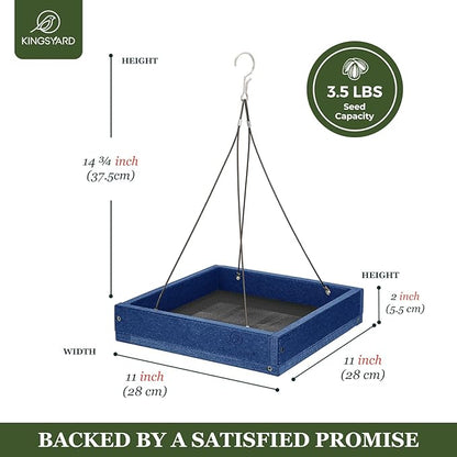 Kingsyard Platform Mealworm Bird Feeder for Outside, Recycled Plastic Hanging Tray Bird Feeders with Large Capacity 3.5 lbs, Premium Quality & Durable, Great for Attracting Wild Birds, Blue