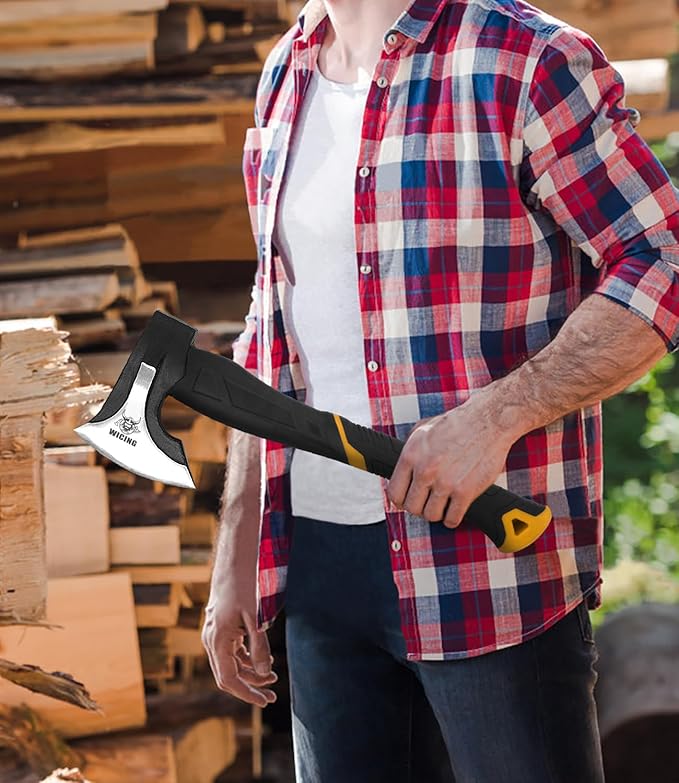 Splitting Axe, 15-inch Camping Hatchet, Chopping Axe 1065 High Manganese Steel and Ergonomic Fiberglass Handle