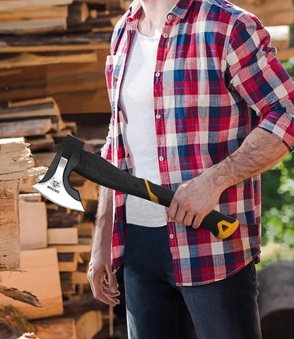 Splitting Axe, 15-inch Camping Hatchet, Chopping Axe 1065 High Manganese Steel and Ergonomic Fiberglass Handle