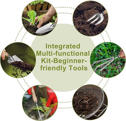 Sand Soil Compost Sifter 1/4 Inch Mesh,Garden Tool Set,Stainless Steel Tools with Organizer Bag,Gardening Kit for Weeding, Planting, Digging,Gardening Gifts for Women Novice Gardener