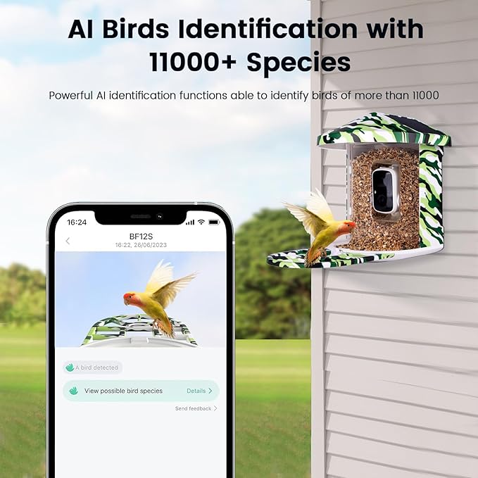 Luvan Bird Feeder with Camera, 1080 HD AI Identify Birds Species, Smart Solar-Powered, Auto Capture Birds& Motion Detection for Watching
